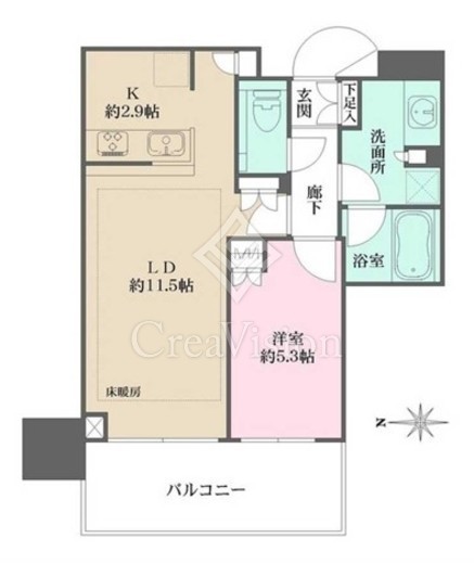 大崎ステーションレジデンス 1LDK 46.65㎡の間取り図
