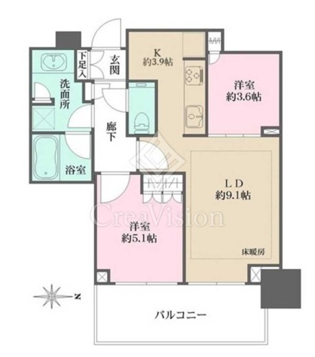 大崎ステーションレジデンス 2LDK 50.33㎡の間取り図