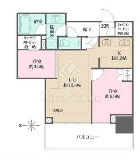 大崎ステーションレジデンス 2LDK 55.08㎡の間取り図